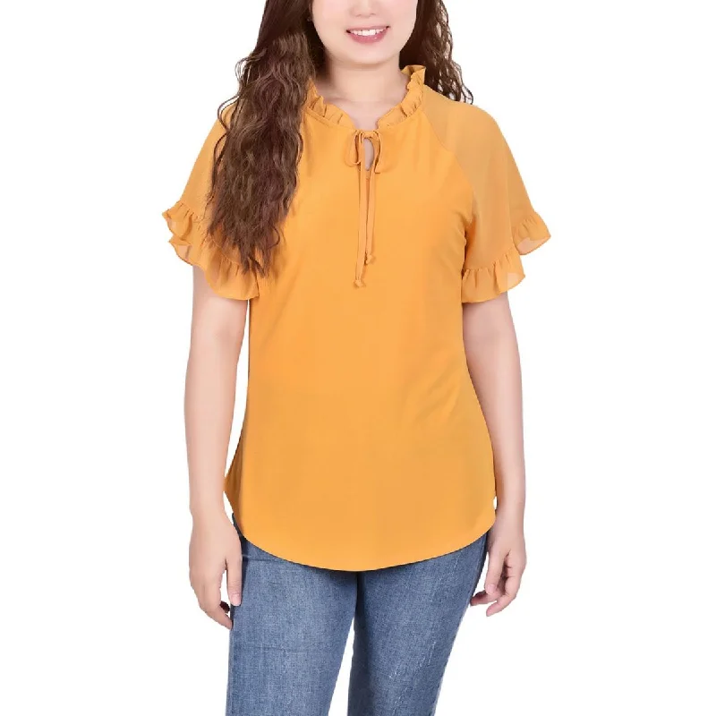 Women's Elegant Dress Shirts -NY Collection Womens Petites Tie-Neck Sheer Sleeves Blouse