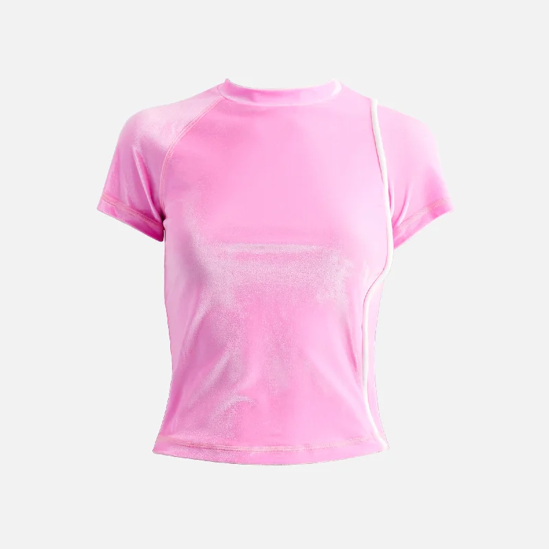 Comfortable Women's Short Sleeve T-shirt -Ottolinger Deconstructed Tee - Pink