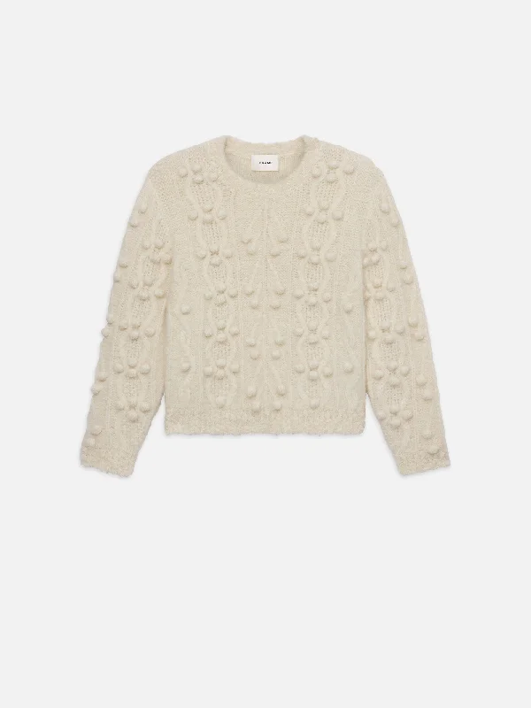 Women's Stylish Cashmere Knit Pullover Sweater-Popcorn Pullover -- Cream