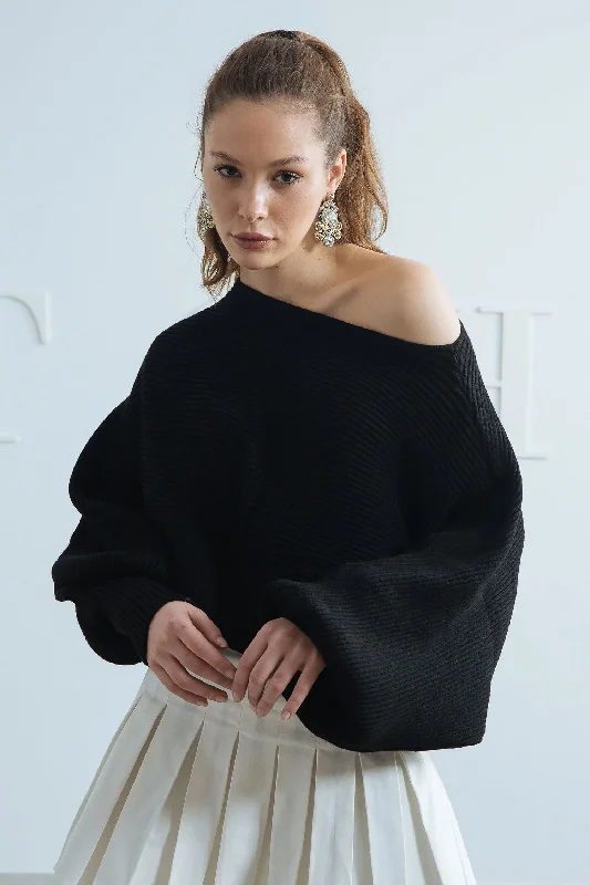 Women's Pullovers Sweater for Cozy Nights-Puffed Sleeves Pullover - Mitcha Label