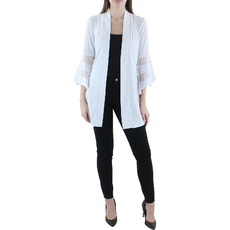 Women's Classic Wool Blazers -R&M Richards Womens Knit Mesh Inset Duster Blazer