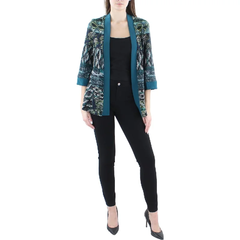 Women's Checkered Double-button Blazers -R&M Richards Womens Knit Printed Duster Blazer Women's Checkered Double-button Blazers -R&M Richards Womens Knit Printed Duster Blazer