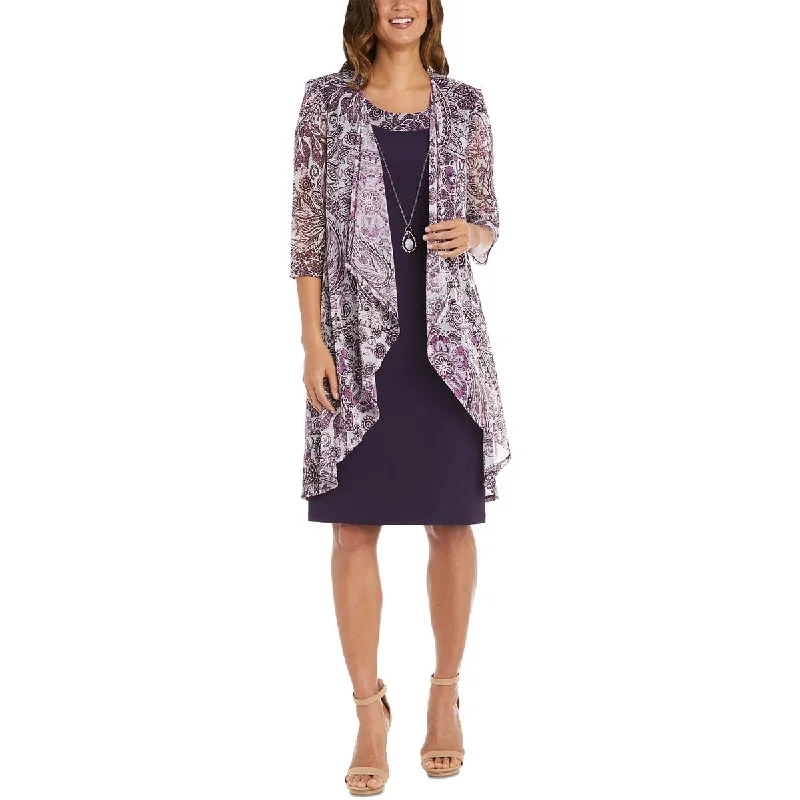 Women's Elegant Tailored Blazers -R&M Richards Womens Mesh Printed Duster Blazer