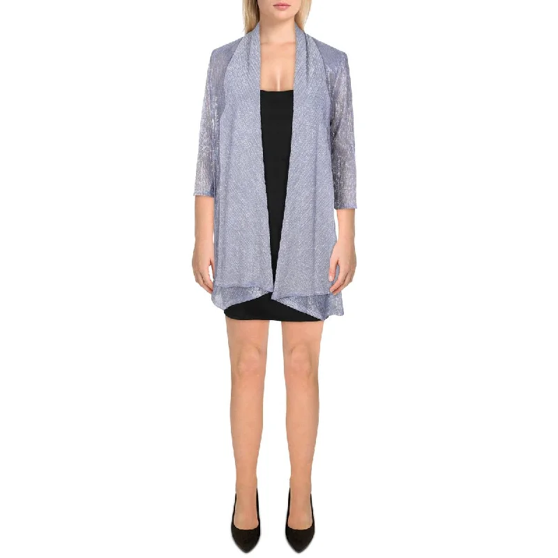Women's Printed Blazers for Office -R&M Richards Womens Petites Metallic Drapey Duster Blazer