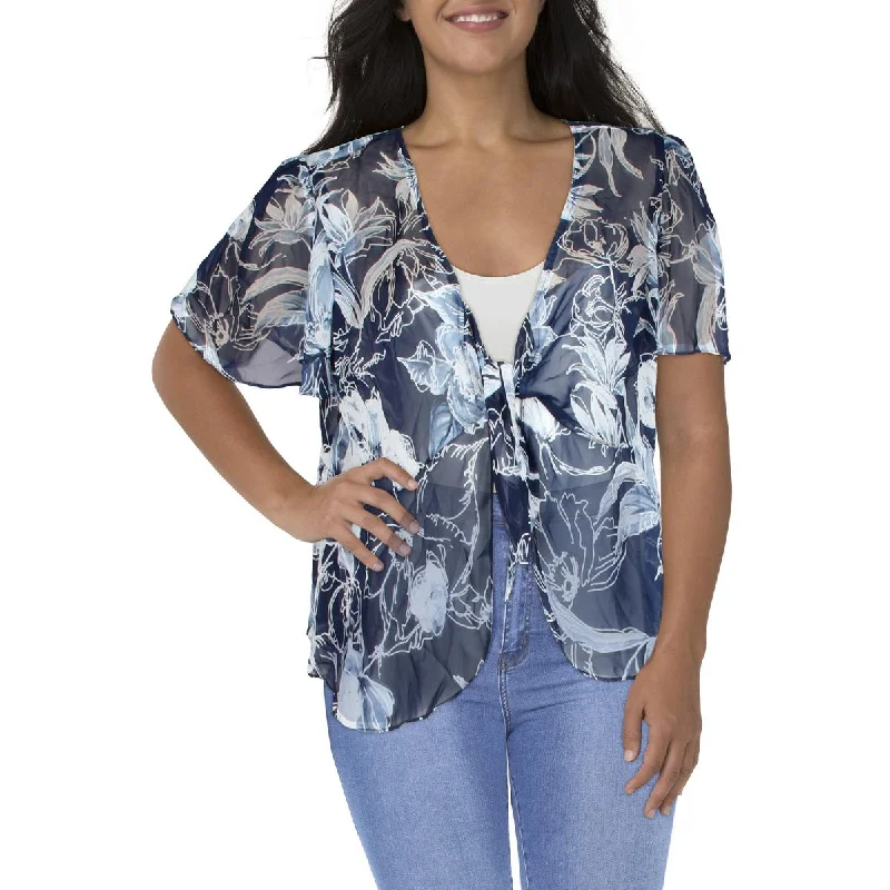Women's Orange Blazers -R&M Richards Womens Plus Chiffon Floral Bolero