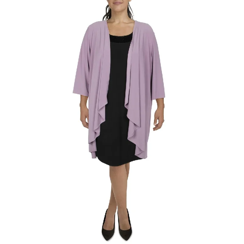 Women's Designer Blazers -R&M Richards Womens Plus Knit Open Front Duster Blazer