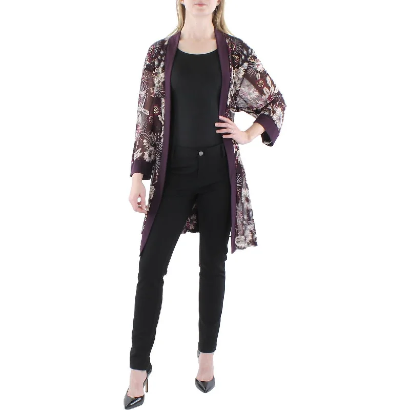 Women's Blazers with Split Collar -R&M Richards Womens Plus Mesh Floral Duster Blazer