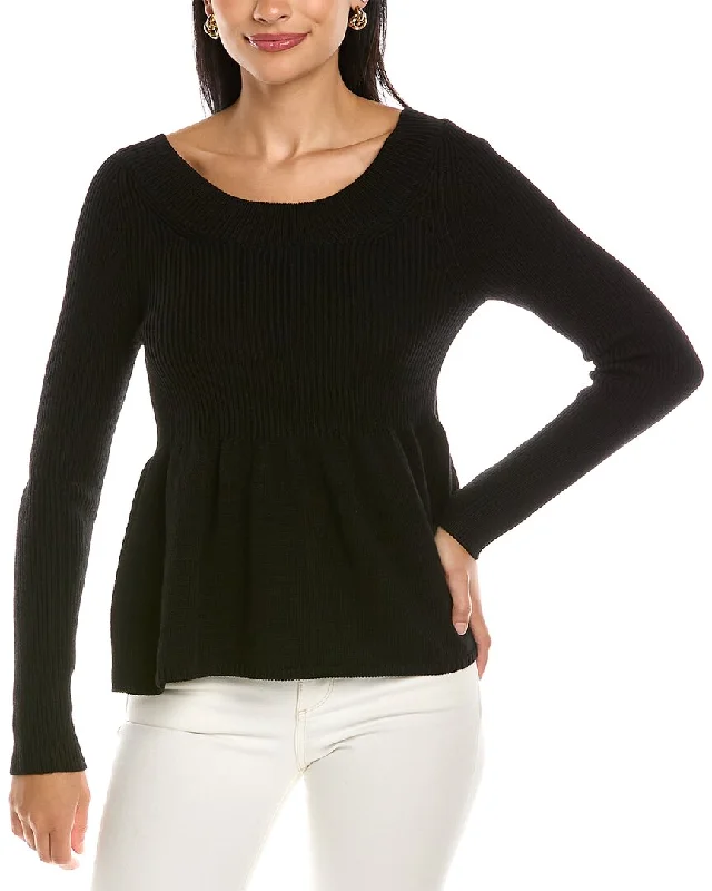 Women's Lightweight Wool Knit Pullover Sweater for Layering-Rebecca Taylor Peplum Wool Pullover