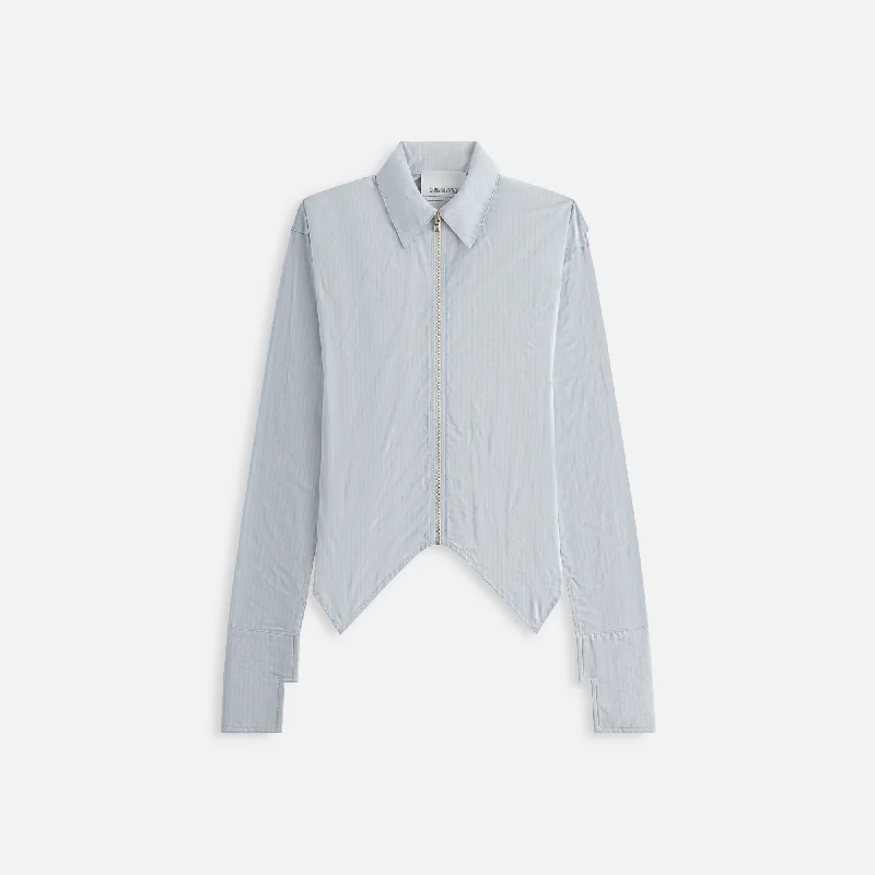 Women's Embroidered Cotton Blouses -Sami Miro Vintage Curve Zip Blouse - Blue Pinstripe