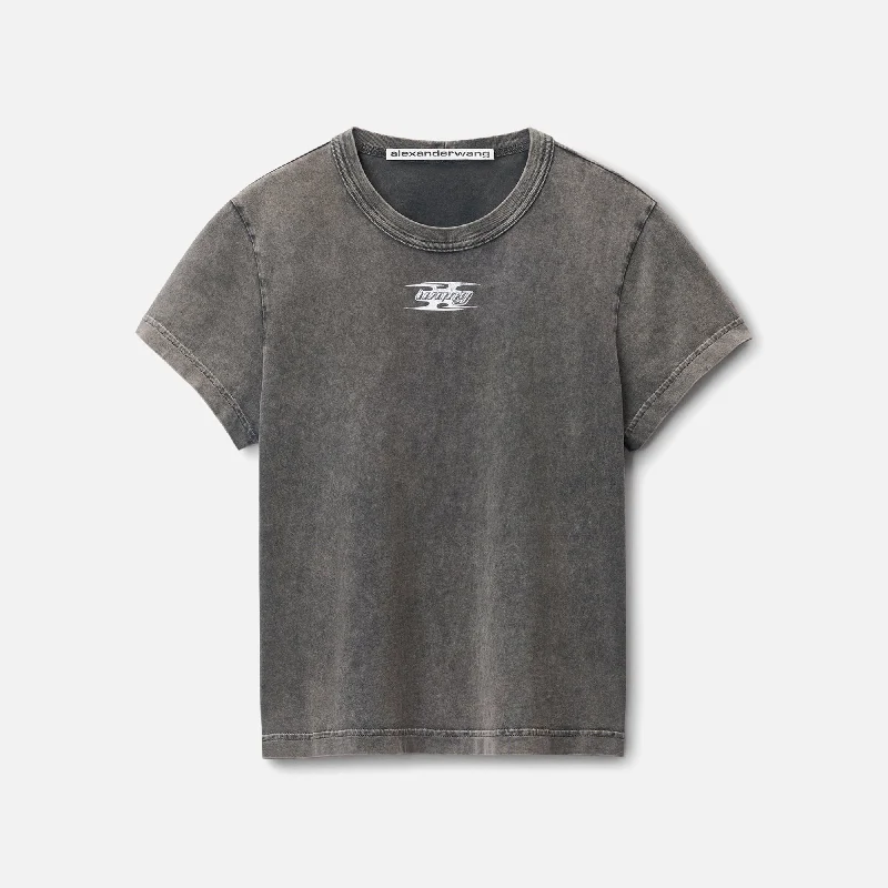 Women's Comfy Cotton T-shirt for Casual Comfort -T by Alexander Wang Shrunken Tee with Blade Logo - Grey Women's Comfy Cotton T-shirt for Casual Comfort -T by Alexander Wang Shrunken Tee with Blade Logo - Grey
