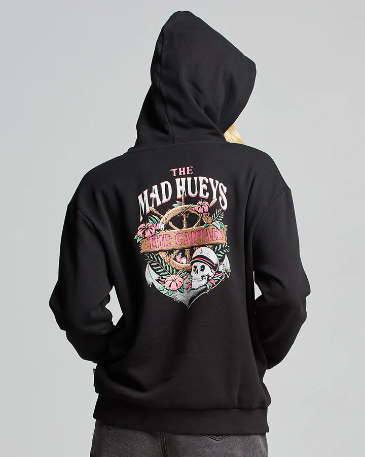 Women's Long Sleeve Pullovers Sweater-THE MAD HUEYS SHIPWRECKED CAPTAIN WOMENS PULLOVER BLACK