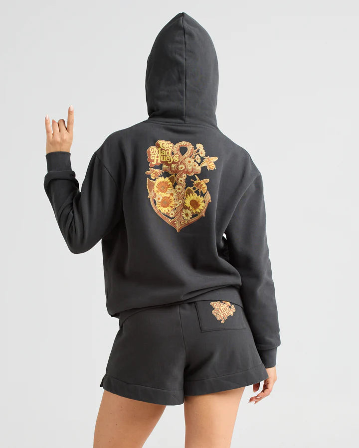 Women's High Neck Pullovers Sweater-THE MAD HUEYS SUNFLOWER ANCHOR WOMENS PULLOVER VINTAGE BLACK