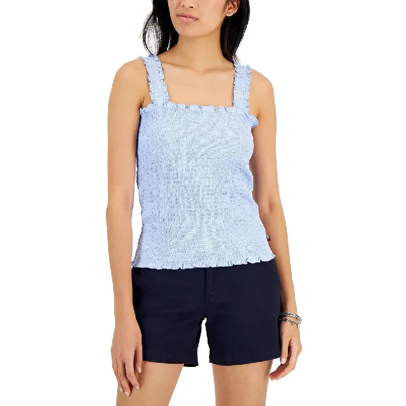 Women's Soft Tank Tops for Ultimate Comfort -Tommy Hilfiger Womens Square Neck Ruffled Cami