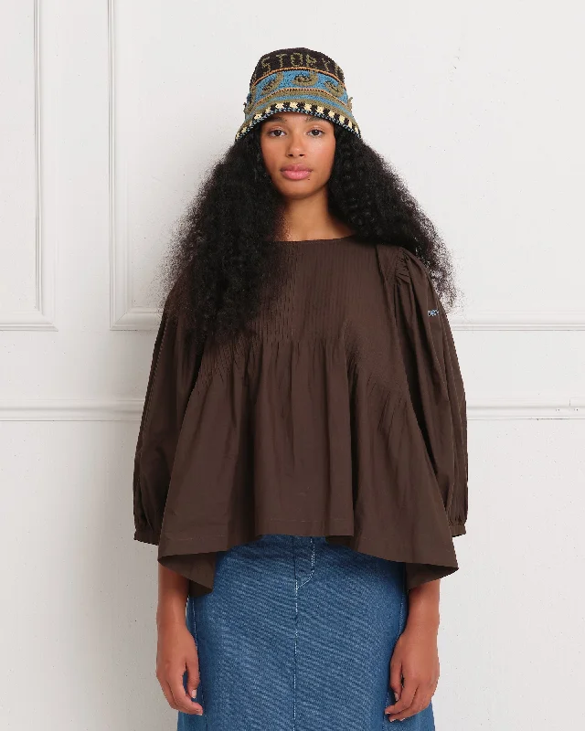 Women's Slim Fit Blouses -Verb Blouse - Espresso Cross-Stitch