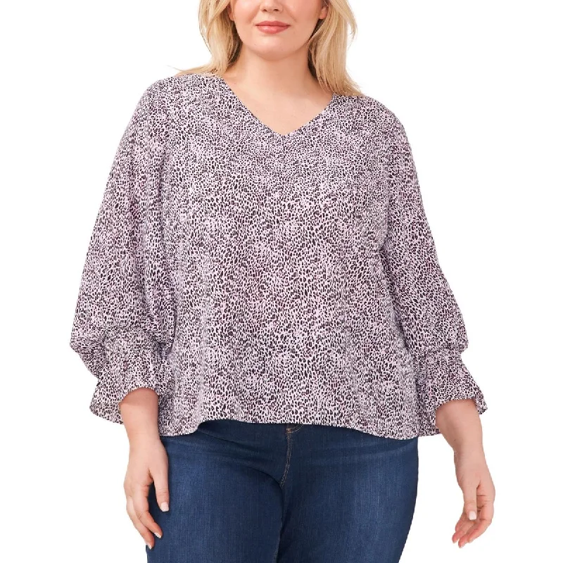 Women's Top Button Blouses -Vince Camuto Womens Plus Animal Print  Blouse