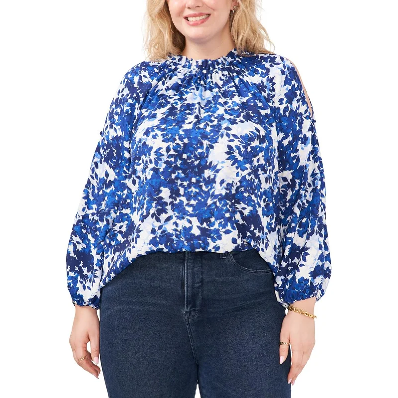 Women's Off-the-shoulder Blouses -Vince Camuto Womens Plus Floral Print Polyester Blouse