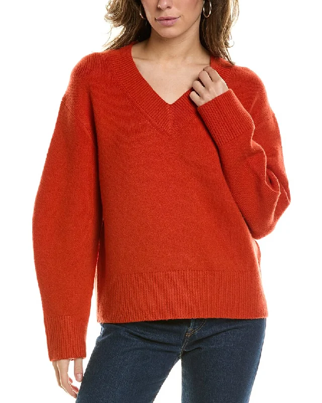Women's Long Knit Pullover Sweater for Winter Comfort-Vince Dropped-Shoulder V-Neck Wool & Cashmere-Blend Pullover