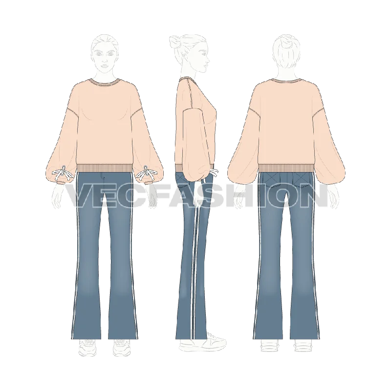 Women's Wool Knit Pullover Sweater with Contrasting Design-Women Baggy Pullover Sweater Vector Set