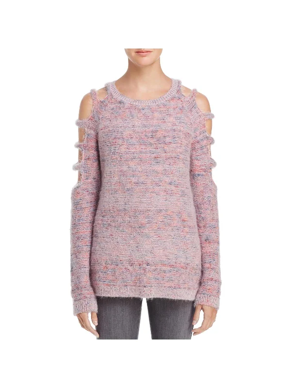 Women's Wool Knit Pullover Sweater for Chic Look-Womens Knit Cold Shoulder Pullover Sweater