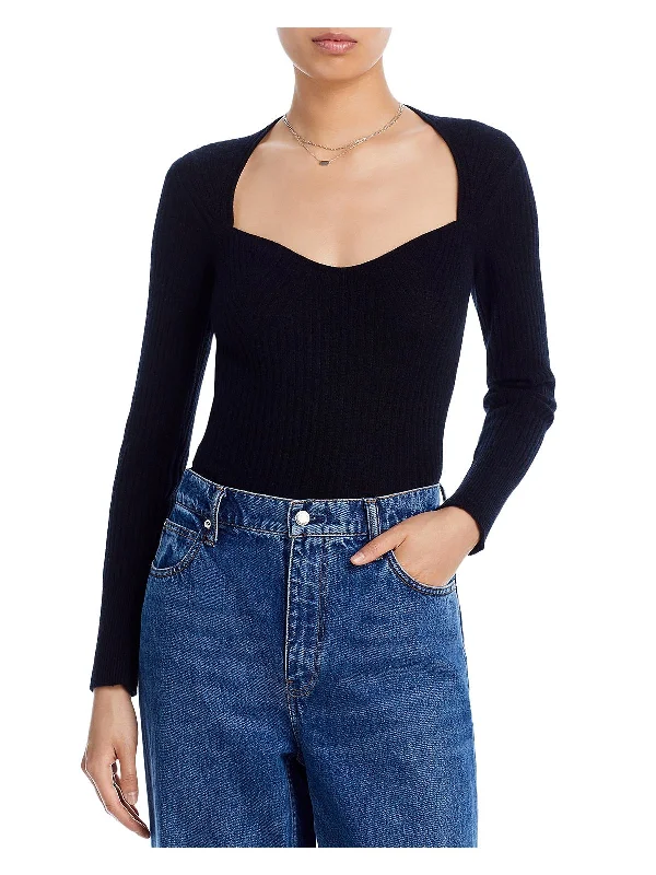 Women's Wool Knit Pullover Sweater for Winter Fashion-Womens Sweetheart Ribbed Knit Pullover Sweater