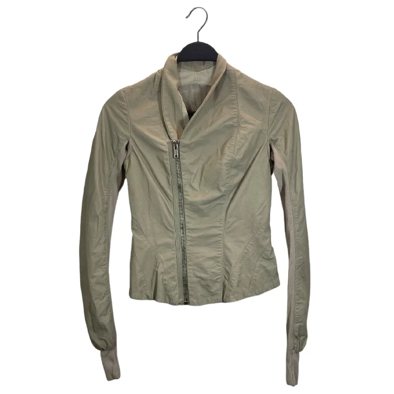 Women's Leather Jacket with Embellished Detailing-Rick Owens/Leather Jkt/6/Leather/BEG/CALF LEATHER Women's Leather Jacket with Embellished Detailing-Rick Owens/Leather Jkt/6/Leather/BEG/CALF LEATHER