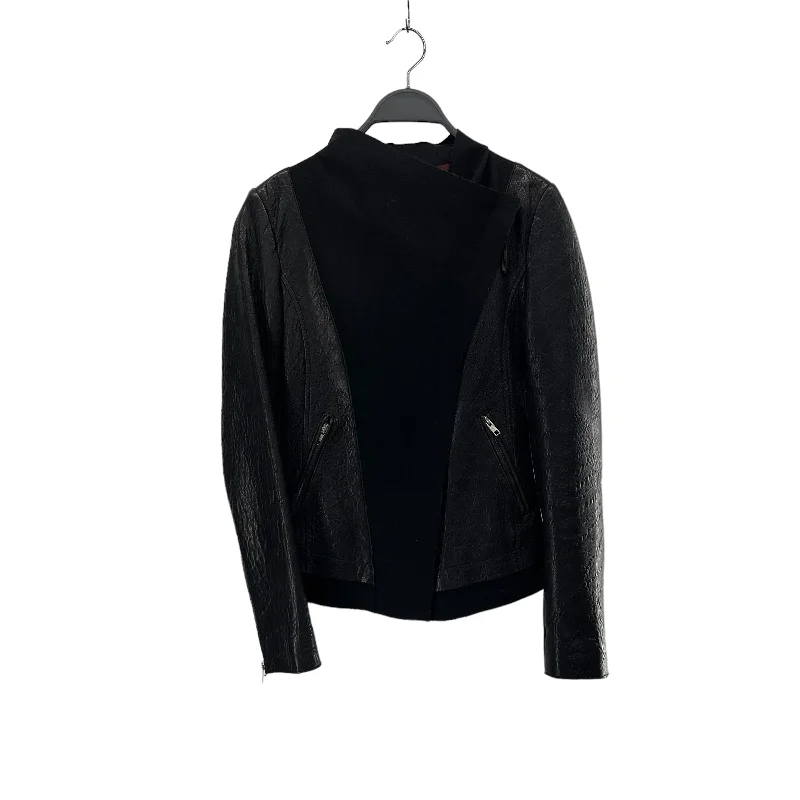 Women's Leather Jacket with Unique Accents-MACKAGE/Leather Jkt/XS/Leather/BLK/WOOL FRONT / DIAGONAL ZIPPER Women's Leather Jacket with Unique Accents-MACKAGE/Leather Jkt/XS/Leather/BLK/WOOL FRONT / DIAGONAL ZIPPER