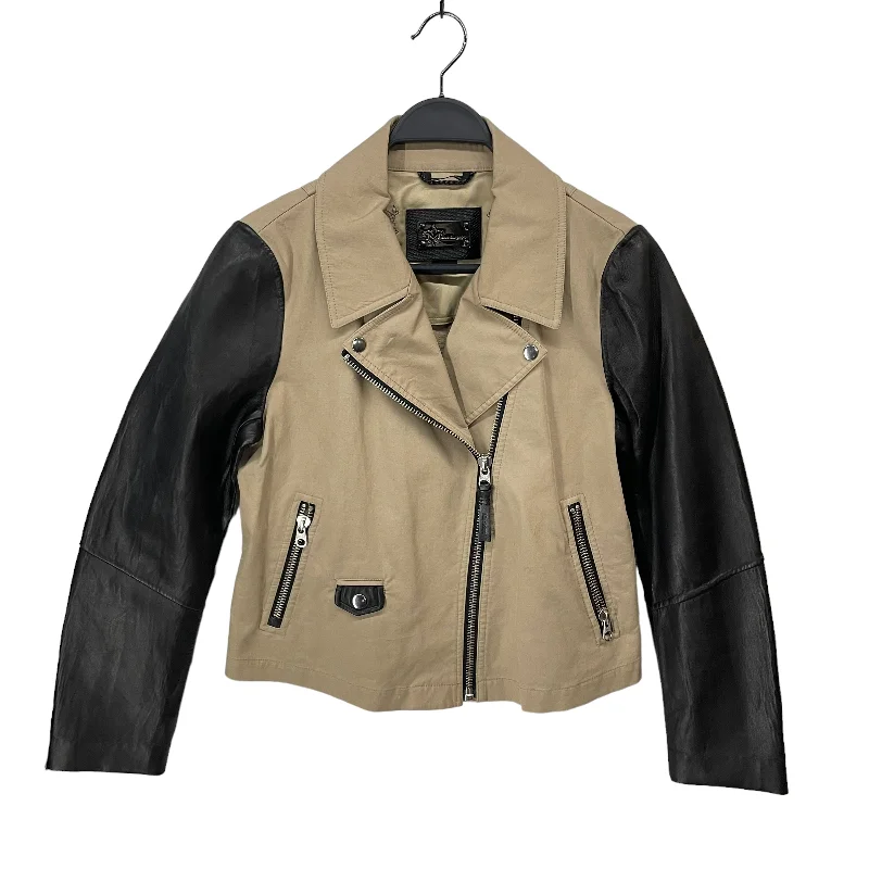 Women's Leather Jacket with Outdoor Utility-MACKAGE/Leather Jkt/M/Cotton/CRM/LEATHER SLEEVE/CROP JACKET Women's Leather Jacket with Outdoor Utility-MACKAGE/Leather Jkt/M/Cotton/CRM/LEATHER SLEEVE/CROP JACKET