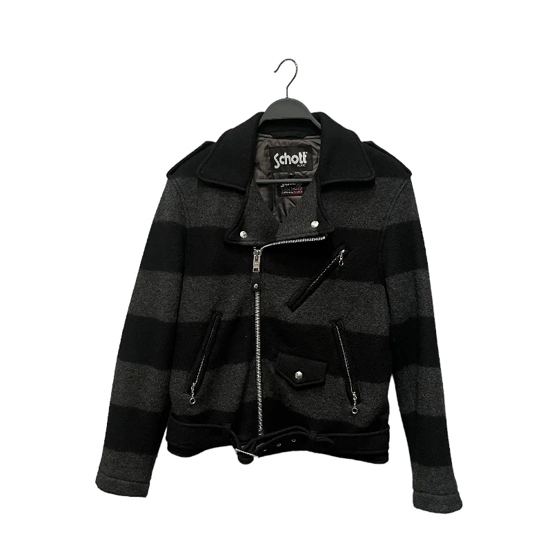 Women's Leather Jacket for Bold Statement-Schott/Riders Jkt (W)/L/Stripe/Wool/GRY/