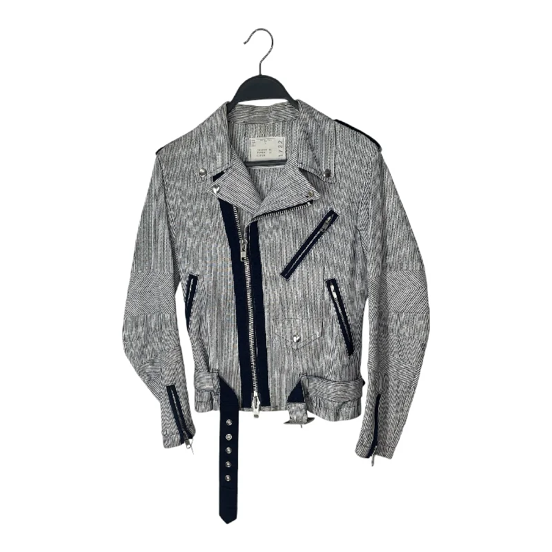 Women's Leather Jacket for Concerts-Sacai/Riders Jkt (W)/1/Stripe/Cotton/WHT/
