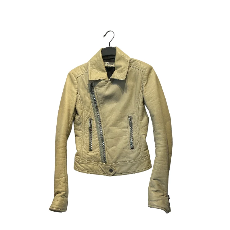 Women's Leather Jacket with Soft Leather Texture-BALENCIAGA/Leather Jkt/34/Sheepskin/KHK/ Women's Leather Jacket with Soft Leather Texture-BALENCIAGA/Leather Jkt/34/Sheepskin/KHK/