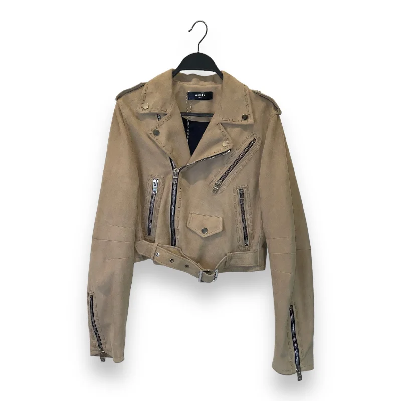 Women's Leather Jacket with Pockets-AMIRI/Riders Jkt (S)/46/Suede/BEG/