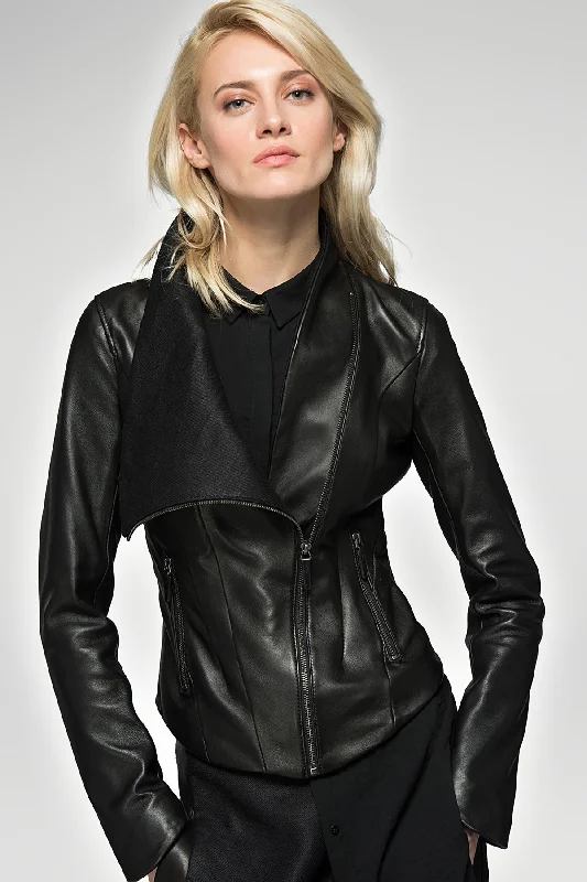 Women's Leather Jacket with Classic Fit-Alba - Black Leather Jacket