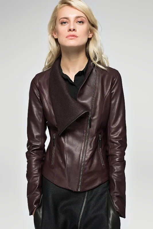 Women's Leather Jacket for Winter Protection-Alba - Bordeaux Leather Jacket
