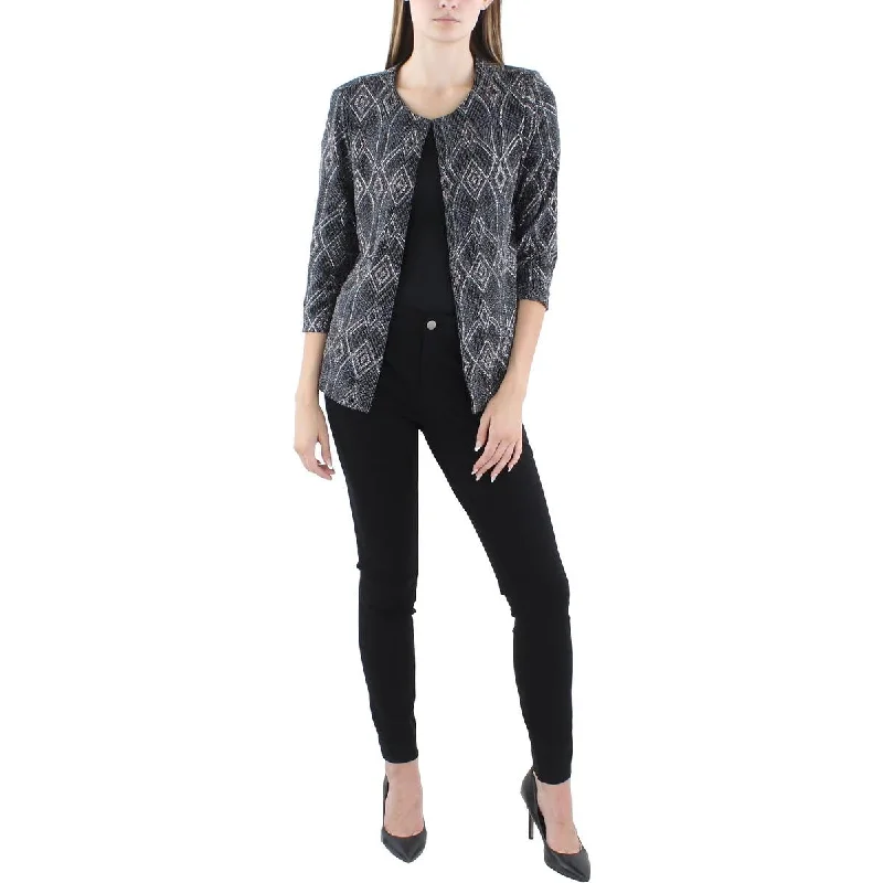 Women's Wool Checked Blazers -Alex Evenings Womens Glitter Cardigan Collarless Blazer Women's Wool Checked Blazers -Alex Evenings Womens Glitter Cardigan Collarless Blazer
