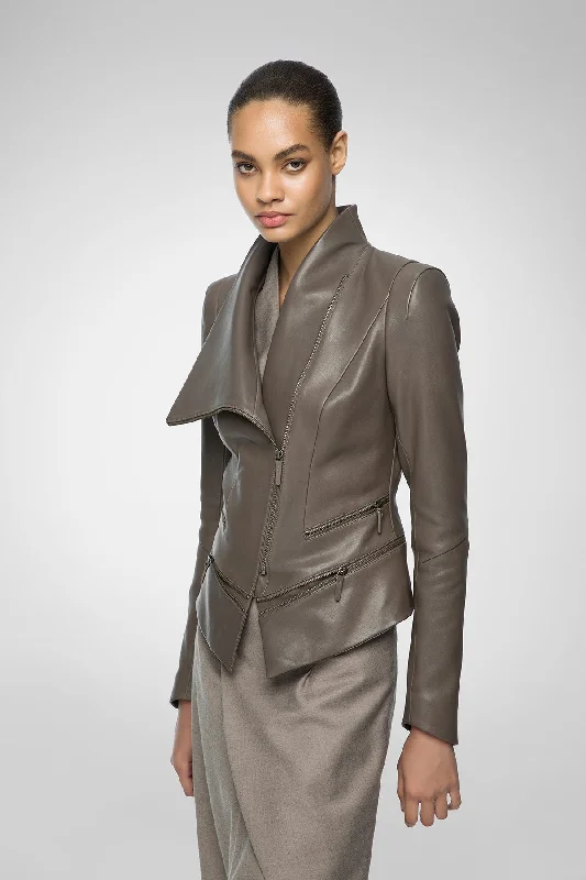 Women's Leather Jacket for Everyday Wear-Alice - Warm Grey Leather Jacket