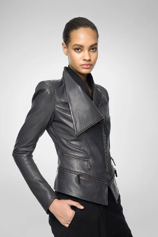 Women's Leather Jacket for Edgy Street Fashion-Alice - Anthracite Leather Jacket