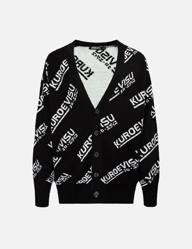 Women's Cardigans Sweater with V-neck-Allover Logo Intarsia Cardigan