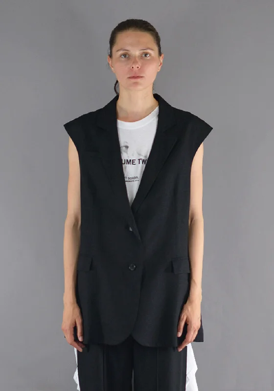 Women's Vest for Street Style Outfits-ART SCHOOL MJCKT003 OVERSIZED TAILORED SLEEVELESS SUIT JACKET BLACK Women's Vest for Street Style Outfits-ART SCHOOL MJCKT003 OVERSIZED TAILORED SLEEVELESS SUIT JACKET BLACK