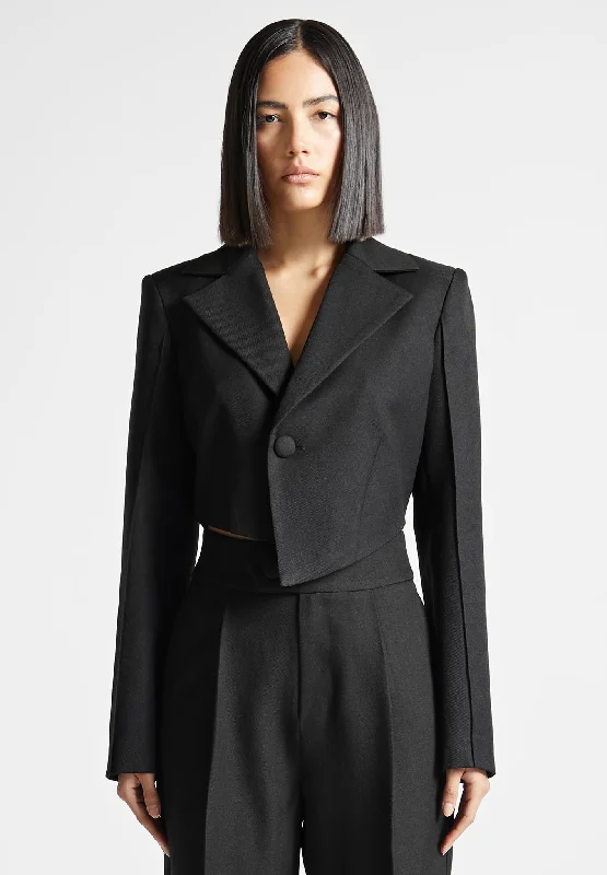 Women's Geometric Blazers -Asymmetric Tailored Cropped Blazer - Black