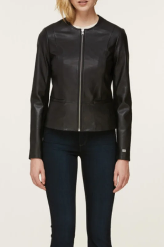 Women's Leather Jacket with Belted Waist-Audree Leather Coat
