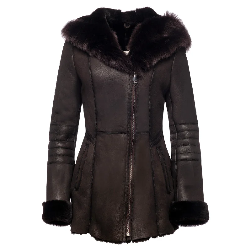 Women's Leather Jacket for Fashion-Driven Look-Ayva's brown shearling coat