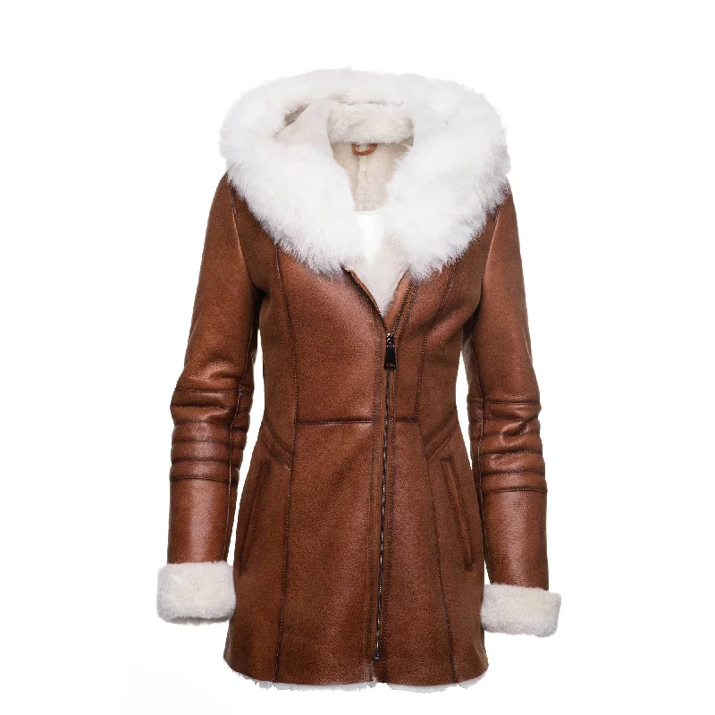 Women's Leather Jacket with Oversized Fit-Ayva's Tan Shearling coat with fox fur trim Hoodie Women's Leather Jacket with Oversized Fit-Ayva's Tan Shearling coat with fox fur trim Hoodie