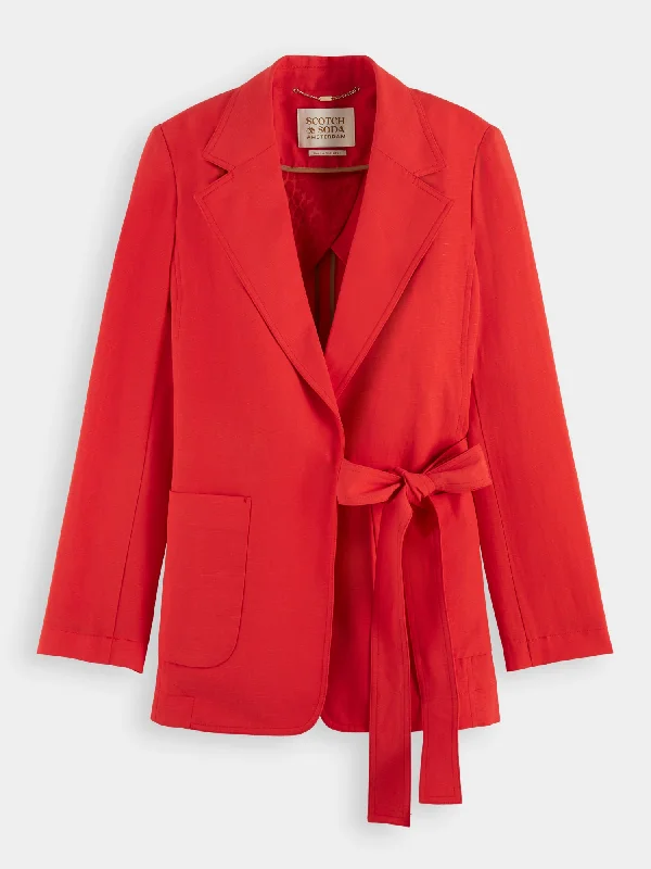 Women's Blazers with Patchwork Details -Belted blazer