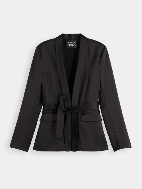 Women's Trendy Office Blazers -Belted satin blazer