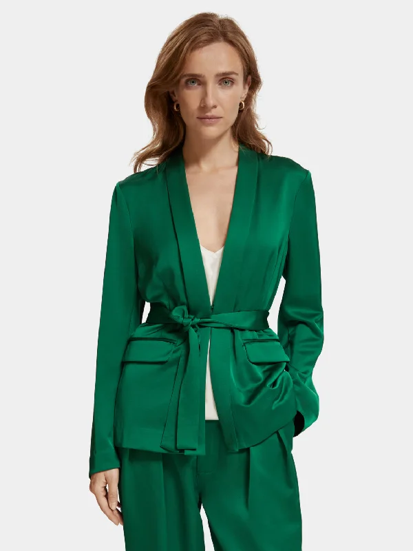 Women's Layered Blazers -Belted satin blazer