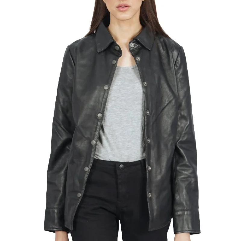 Women's Leather Jacket for High Fashion Vibe-Beth Button Up Leather Shirt