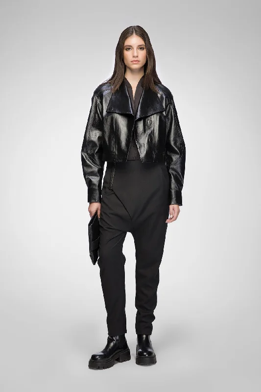 Women's Leather Jacket with Stretch Fit-Lise - Black Leather Jacket