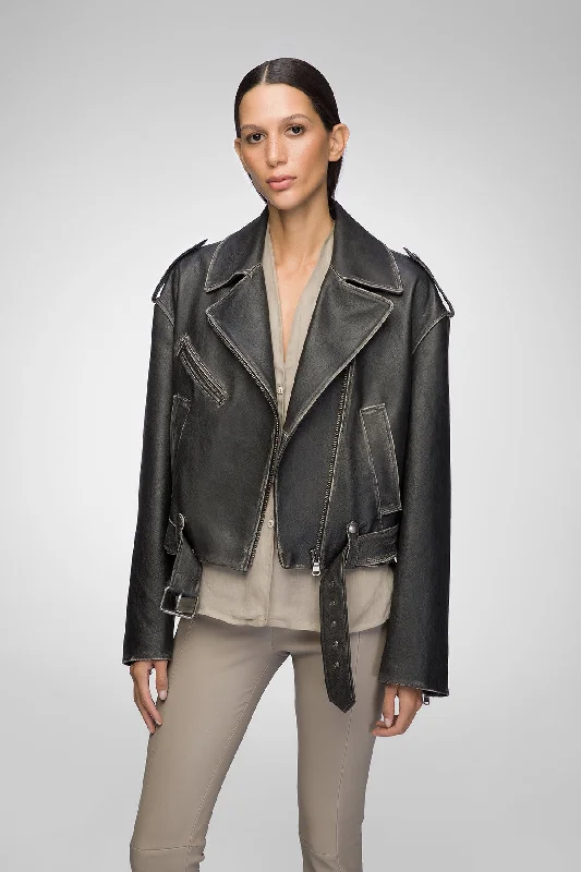 Women's Leather Jacket for Outdoor Events-Anya - Black Leather Jacket