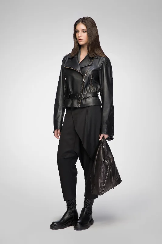 Women's Leather Jacket with Studs and Detail-Carla - Black Leather Jacket