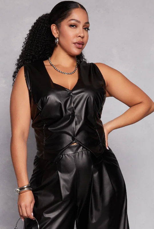 Women's Leather Jacket for Perfect Fit-Plus Size Faux Leather Vest